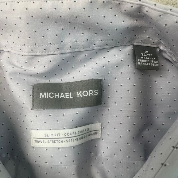 Michael Kors Slim Fit Travel Stretch Dress Shirt Mens Size 19 36/37 Grey - Picture 4 of 11